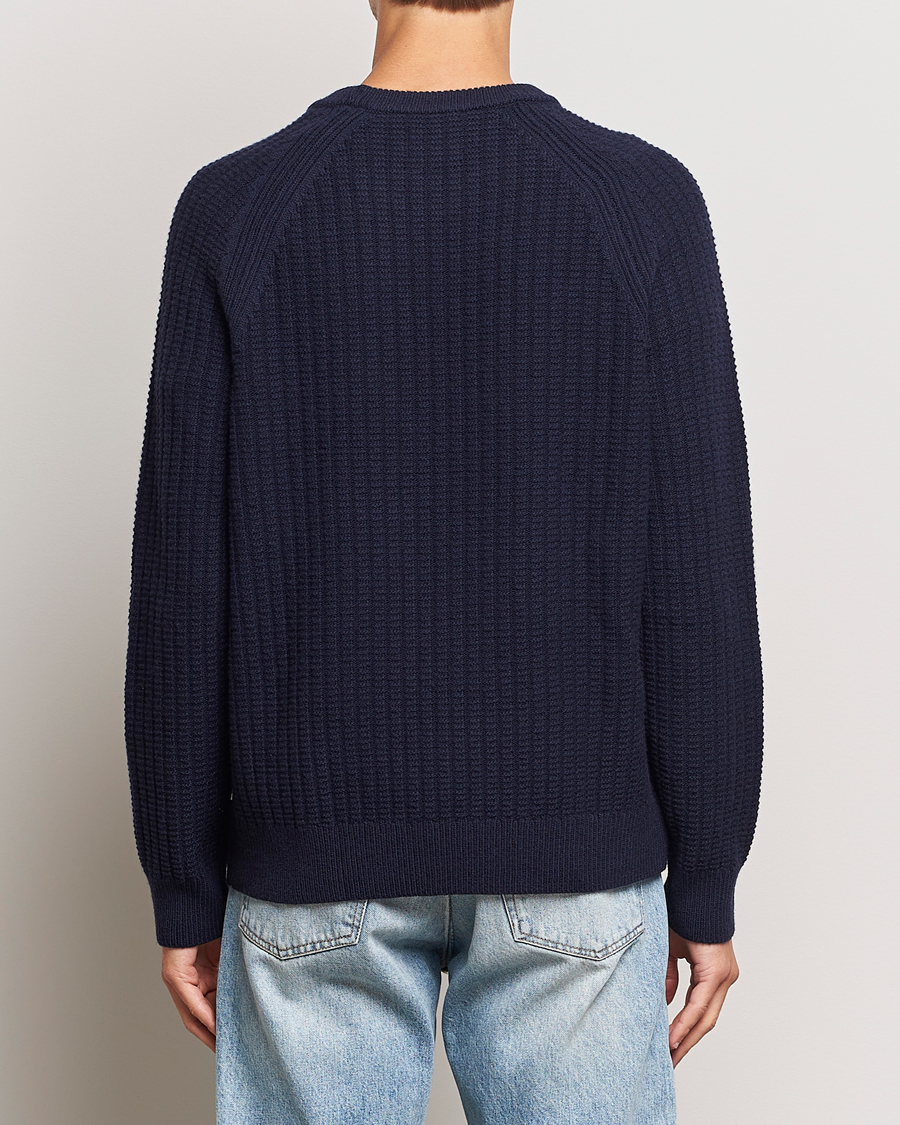 Herre | Gensere | GANT | Textured Raglan Knitted Crew Neck Evening Blue