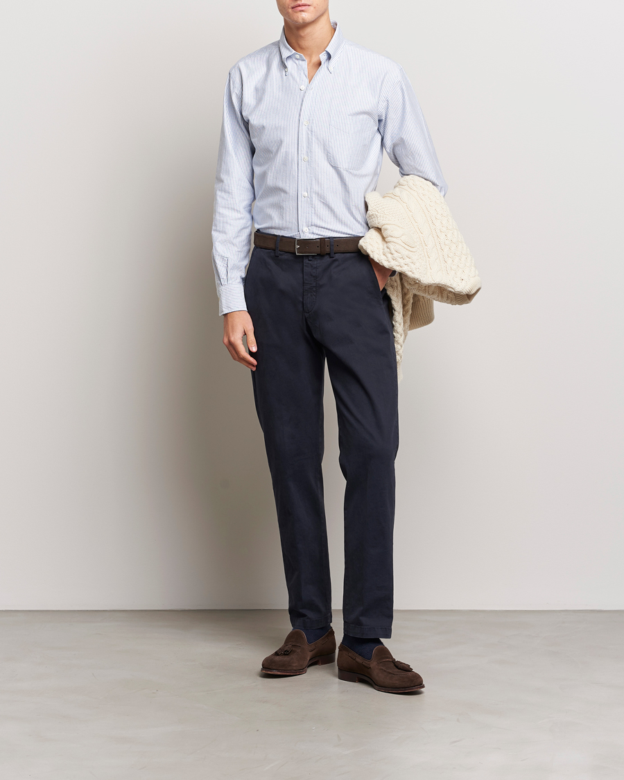 Herre | Skjorter | Kamakura Shirts | Vintage Ivy Oxford Button Down Shirt Blue Stripe