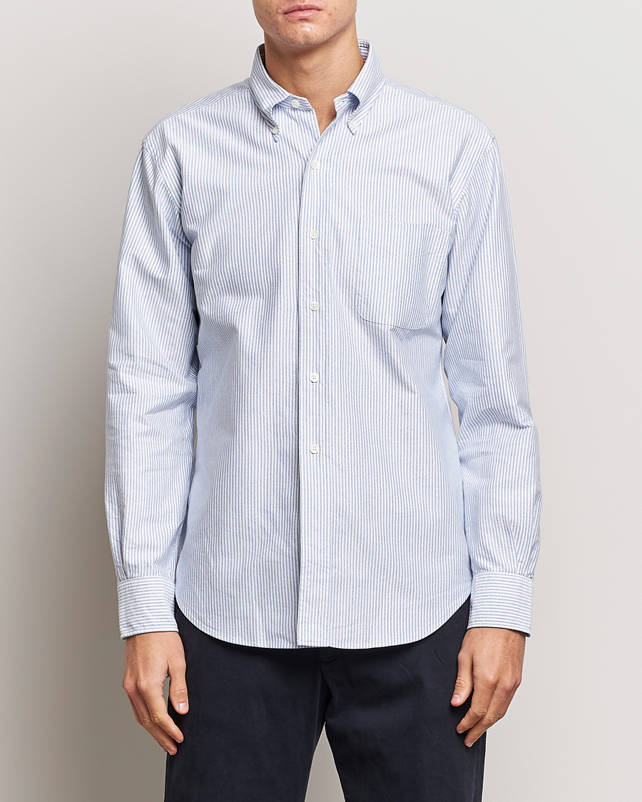 Herre | Nye produktbilder | Kamakura Shirts | Vintage Ivy Oxford Button Down Shirt Blue Stripe