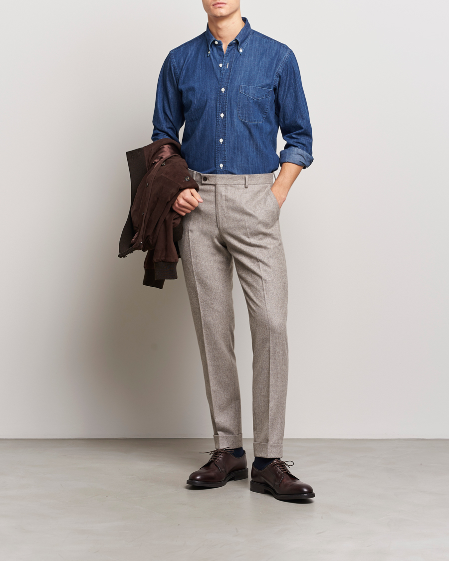 Herre | Skjorter | Kamakura Shirts | Vintage Ivy Denim Button Down Shirt Dark Indigo