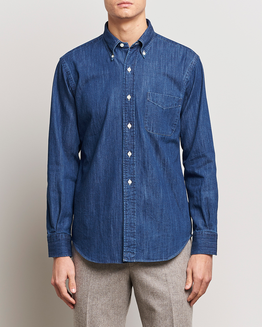 Herre | Skjorter | Kamakura Shirts | Vintage Ivy Denim Button Down Shirt Dark Indigo