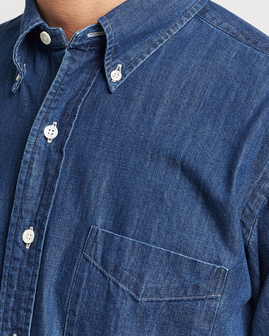 Herre | Skjorter | Kamakura Shirts | Vintage Ivy Denim Button Down Shirt Dark Indigo