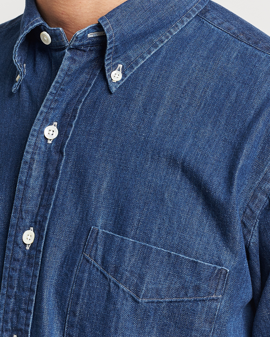 Herre | Skjorter | Kamakura Shirts | Vintage Ivy Denim Button Down Shirt Dark Indigo