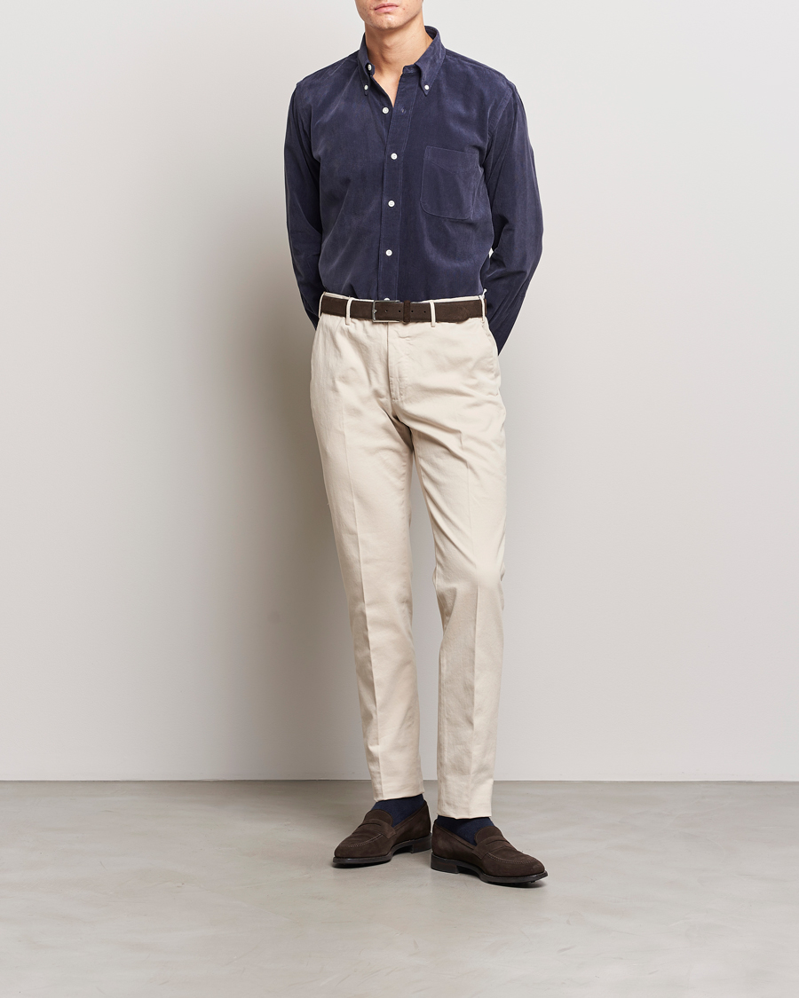 Herre | Skjorter | Kamakura Shirts | Vintage Ivy Japanese Corduroy Shirt Navy