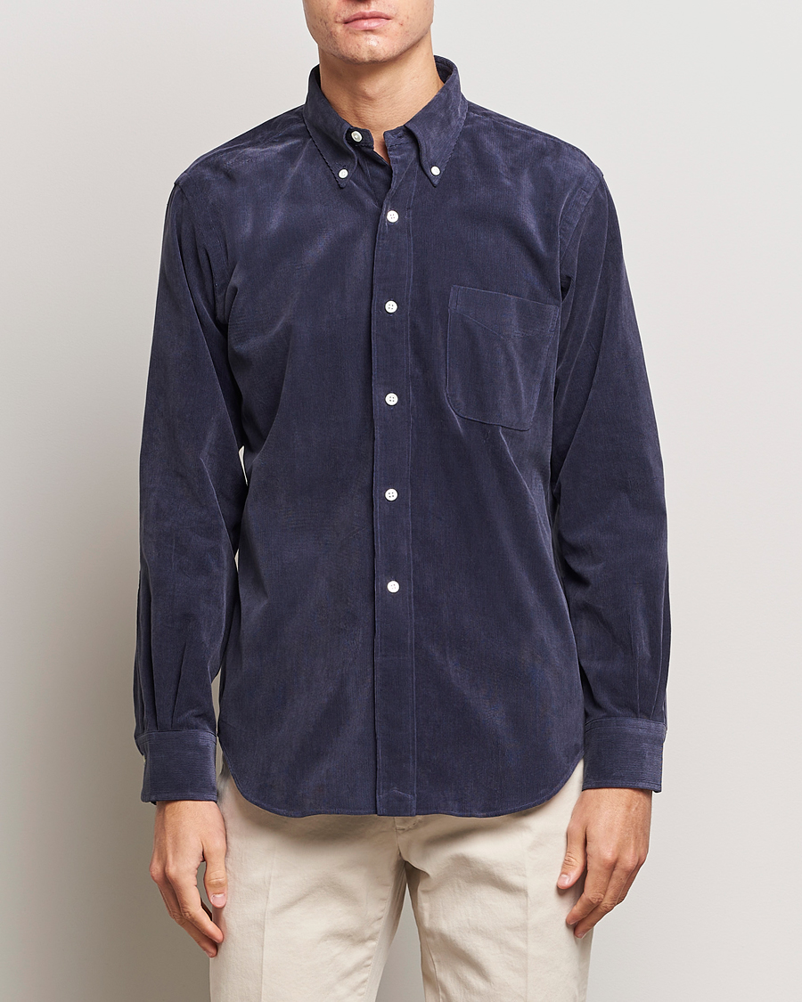 Herre | Skjorter | Kamakura Shirts | Vintage Ivy Japanese Corduroy Shirt Navy