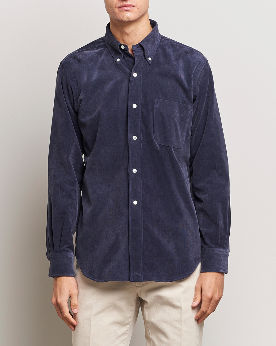 Herre | Nye produktbilder | Kamakura Shirts | Vintage Ivy Japanese Corduroy Shirt Navy