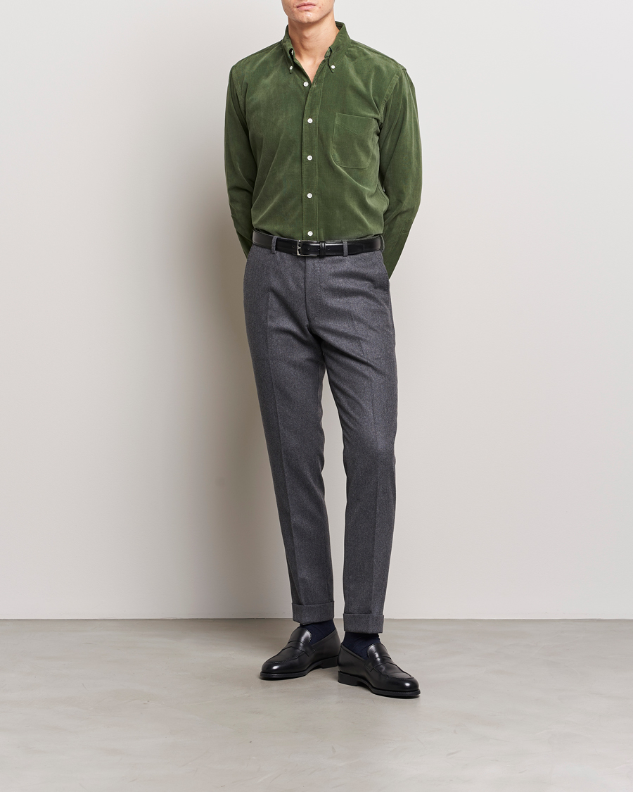 Herre | Skjorter | Kamakura Shirts | Vintage Ivy Japanese Corduroy Shirt Green