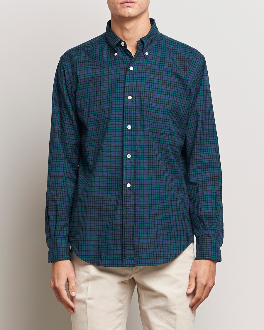 Herre | Casualskjorter | Kamakura Shirts | Vintage Ivy Blackwatch Flannel Shirt Navy/Green