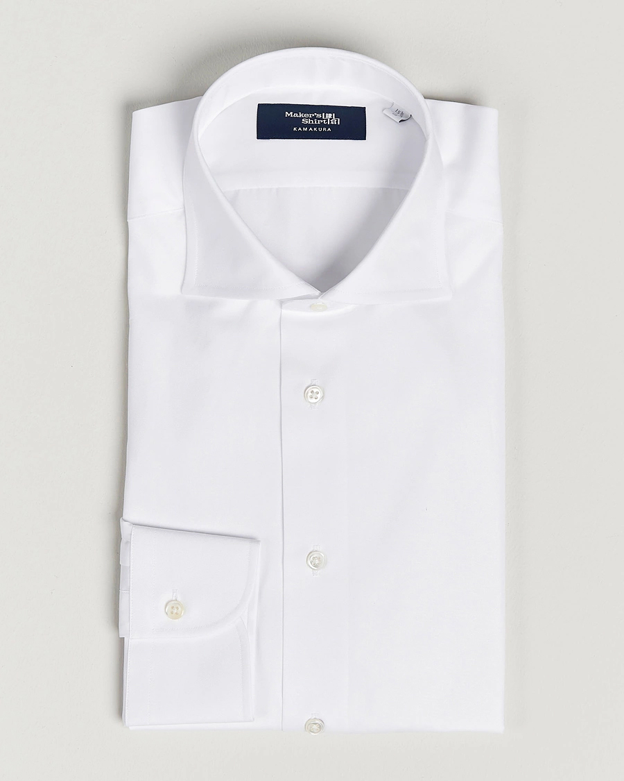 Herre | Skjorter | Kamakura Shirts | Slim Fit Broadcloth Shirt White