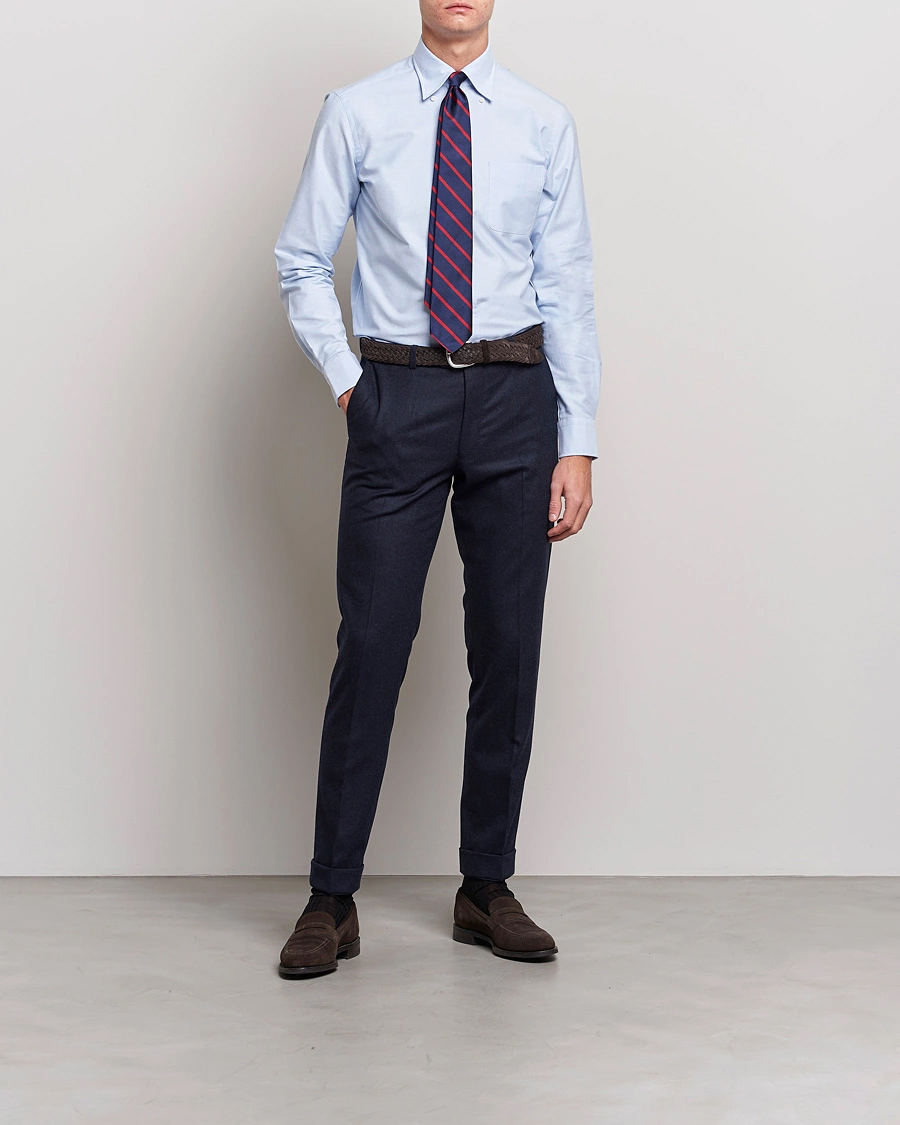 Herre | Skjorter | Kamakura Shirts | Slim Fit Oxford Button Down Shirt Light Blue