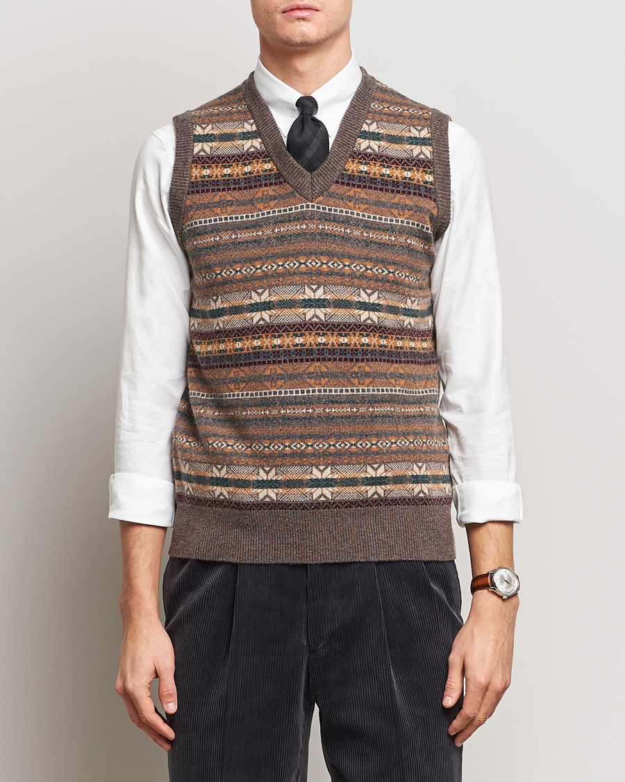 Herre | Julegensere | Beams F | Cashmere Fairisle Vest Dark Brown