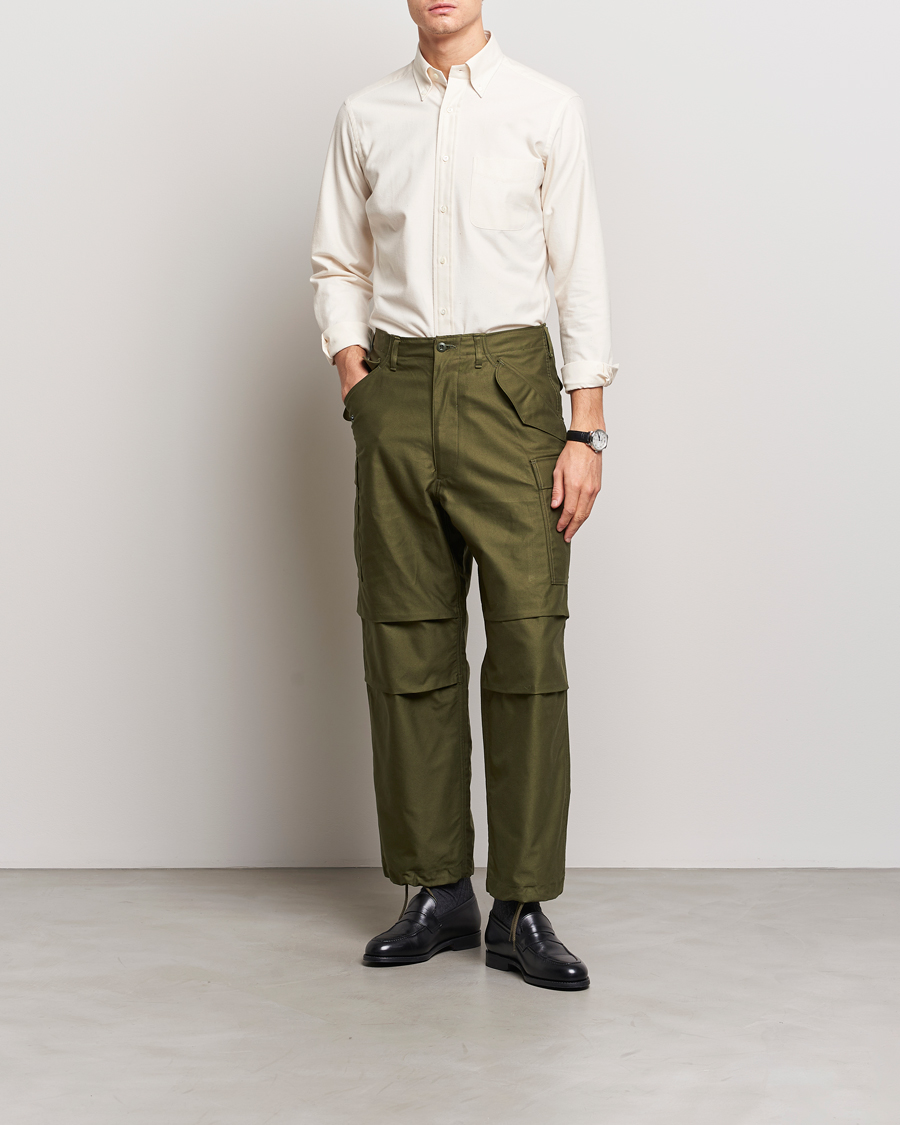 Herre | Skjorter | Beams F | Cotton Flannel Button Down Shirt Off White