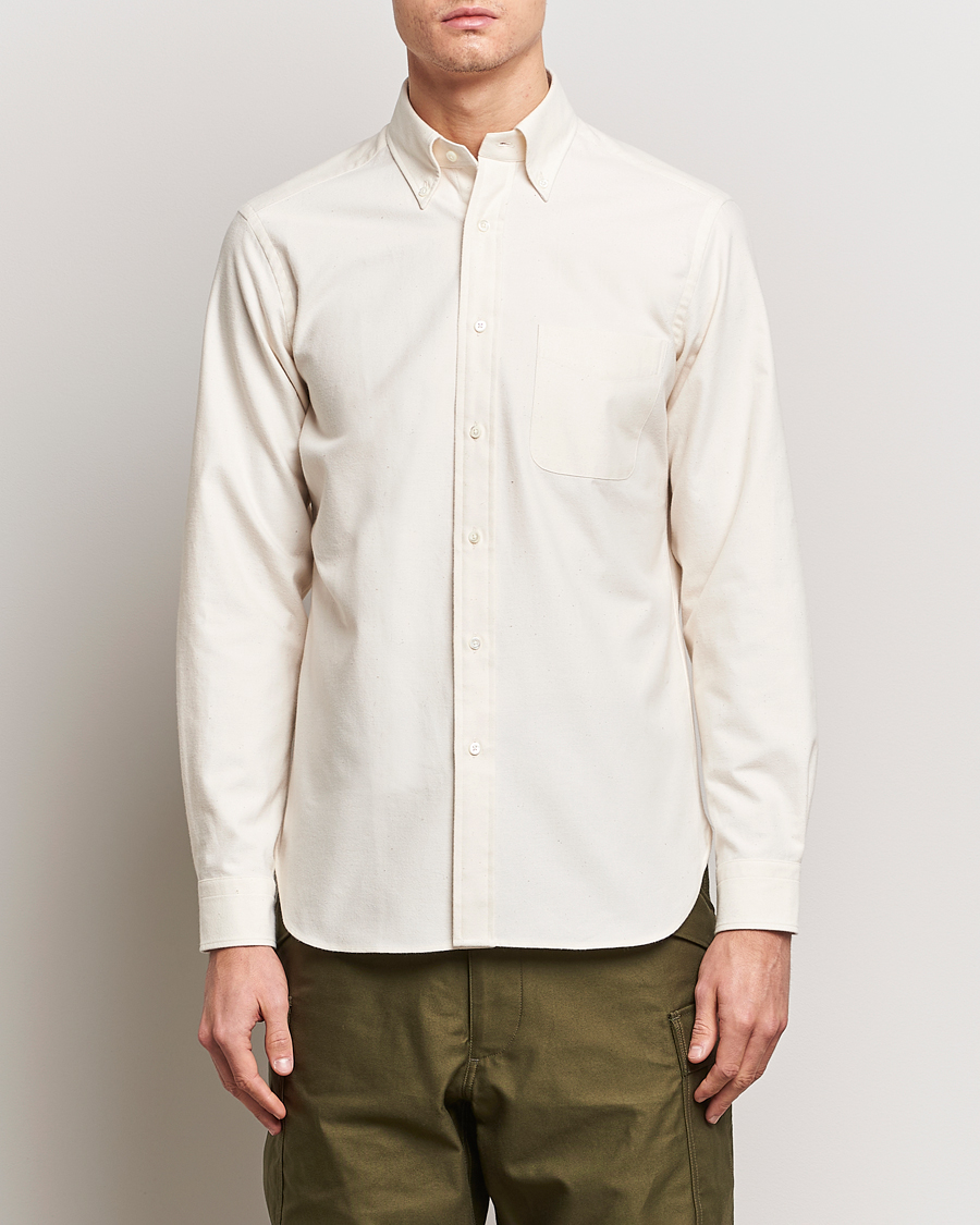 Herre | Skjorter | Beams F | Cotton Flannel Button Down Shirt Off White
