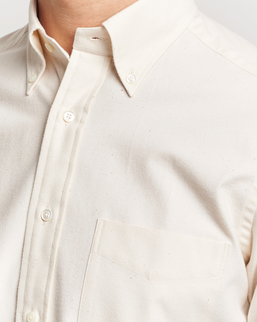 Herre | Skjorter | Beams F | Cotton Flannel Button Down Shirt Off White