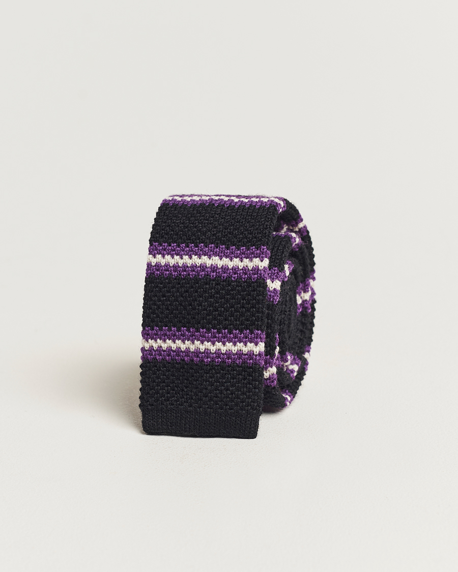 Herre | Beams F Striped Wool Tie Black/Purple | Beams F | Striped Wool Tie Black/Purple