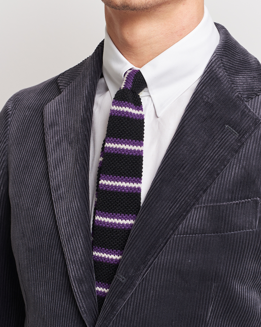 Herre | Beams F Striped Wool Tie Black/Purple | Beams F | Striped Wool Tie Black/Purple
