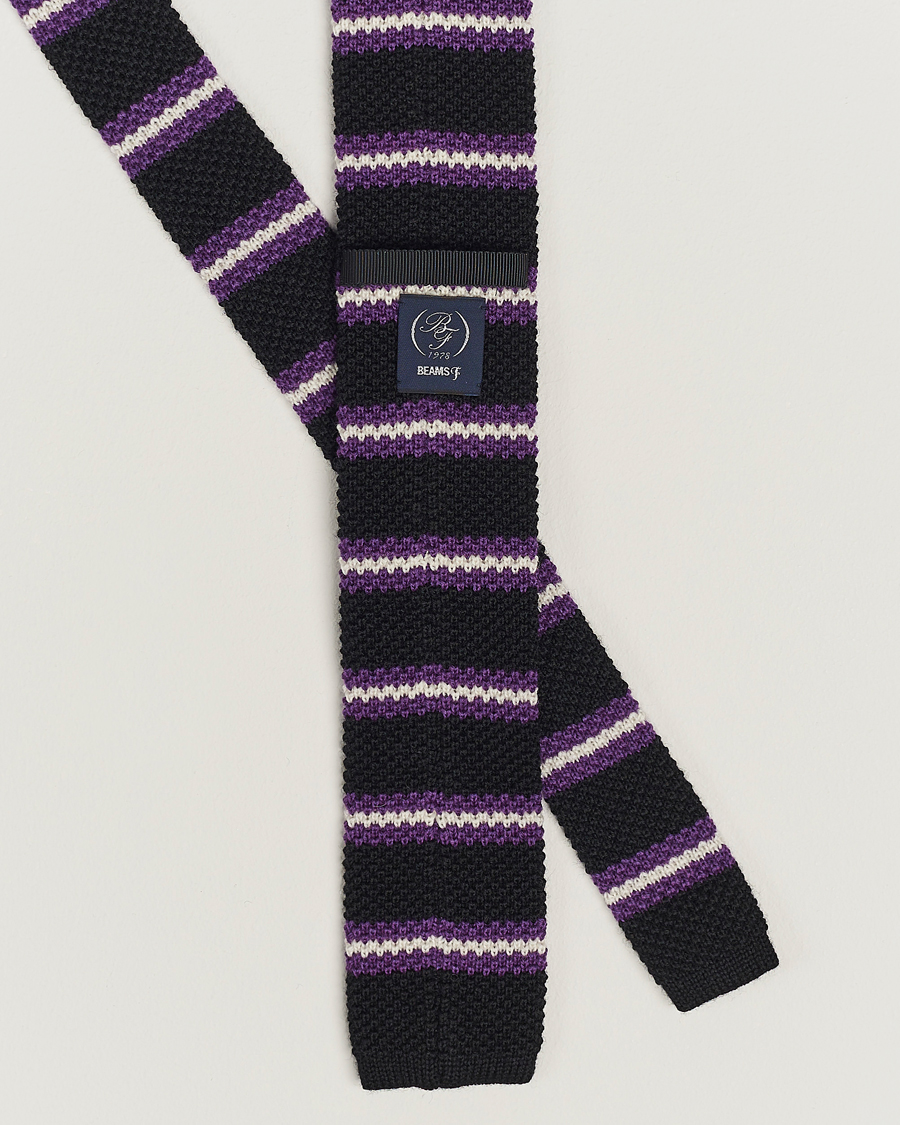 Herre | Beams F Striped Wool Tie Black/Purple | Beams F | Striped Wool Tie Black/Purple