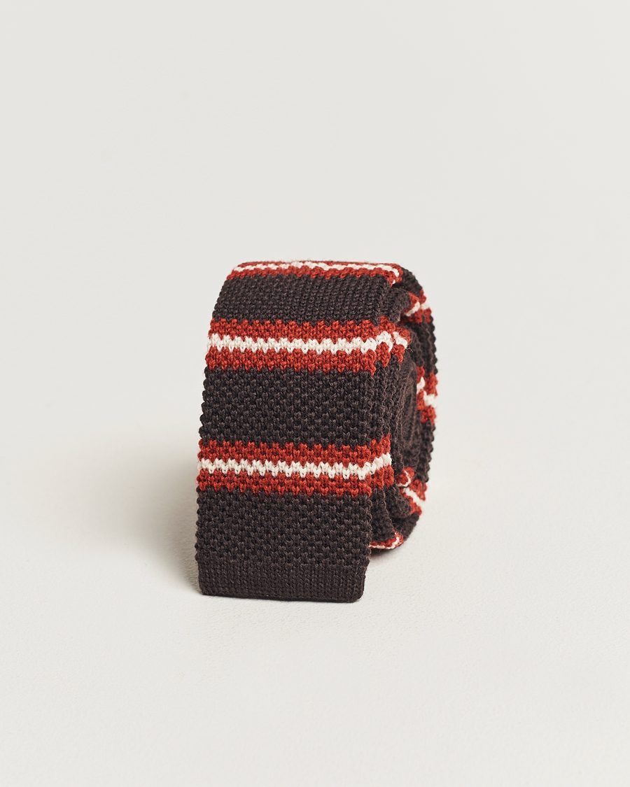 Herre | Beams F Striped Wool Tie Brown/Red | Beams F | Striped Wool Tie Brown/Red