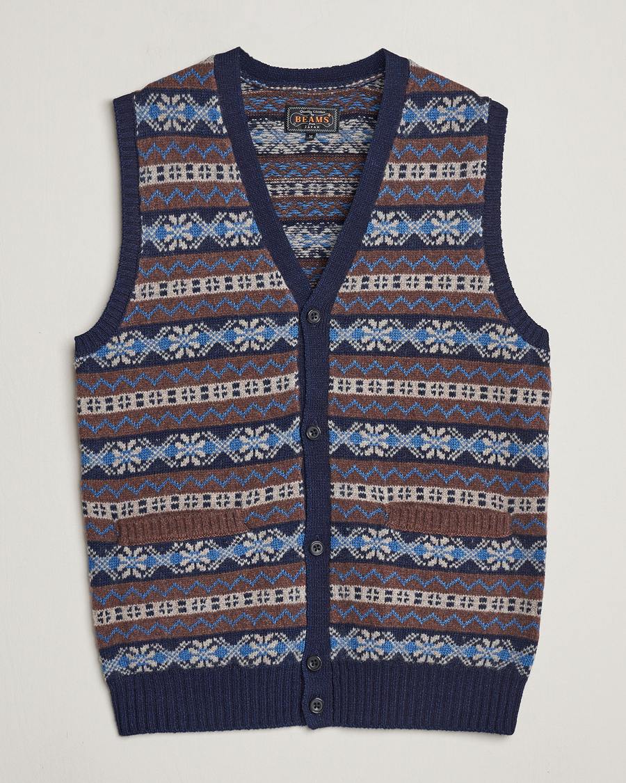 Herre | Gensere | BEAMS PLUS | Fairisle Knit Vest Brown