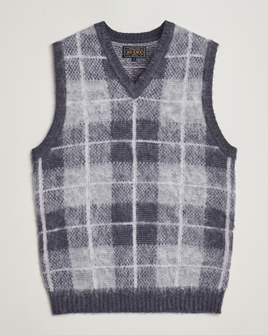 Herre | Gensere | BEAMS PLUS | Check Mohair Vest Grey