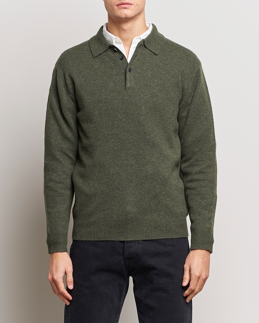 Herre | Gensere | BEAMS PLUS | Long Sleeve Knitted Polo Olive