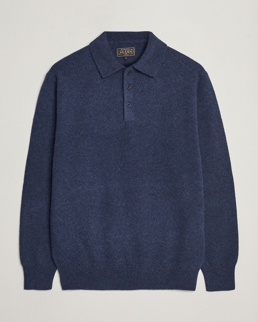 Herre | Gensere | BEAMS PLUS | Long Sleeve Knitted Polo Navy