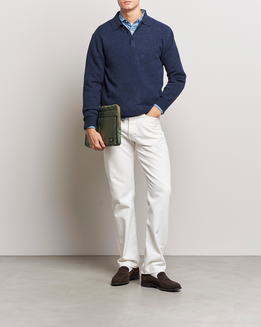 Herre | Gensere | BEAMS PLUS | Long Sleeve Knitted Polo Navy