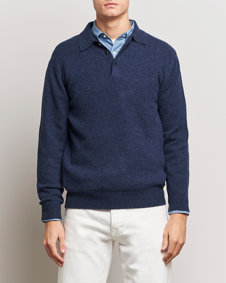 Herre | Gensere | BEAMS PLUS | Long Sleeve Knitted Polo Navy