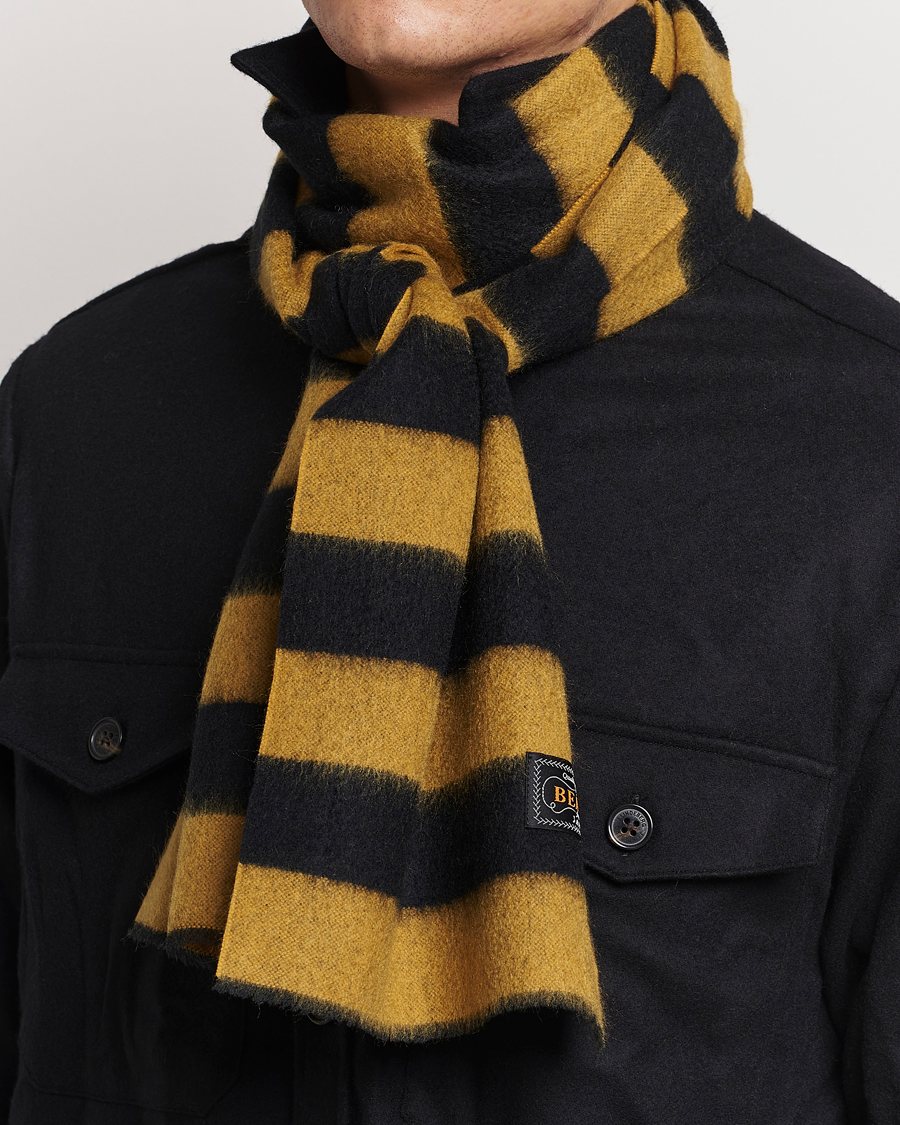 Herre |  | BEAMS PLUS | Cashmere Stripe Scarf Black/Yellow