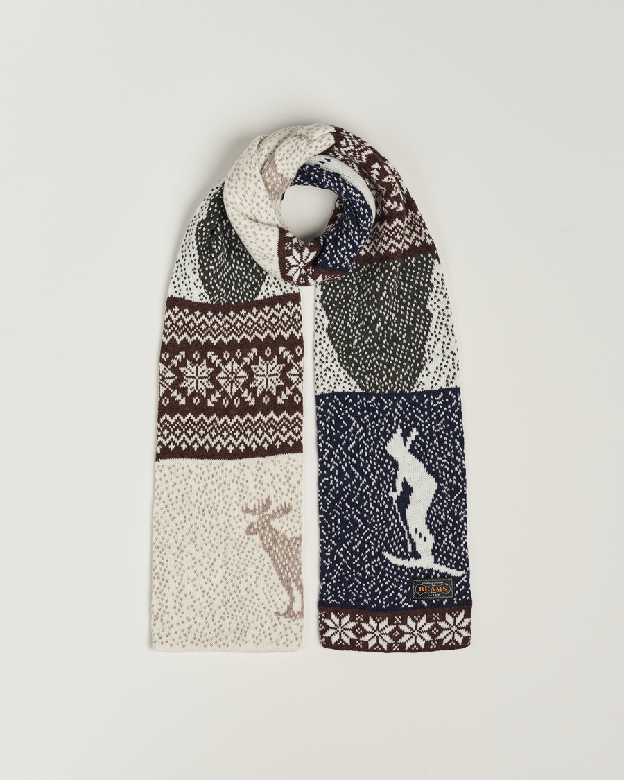 Herre | BEAMS PLUS Nordic Jacquard Muffler Scarf Natural | BEAMS PLUS | Nordic Jacquard Muffler Scarf Natural