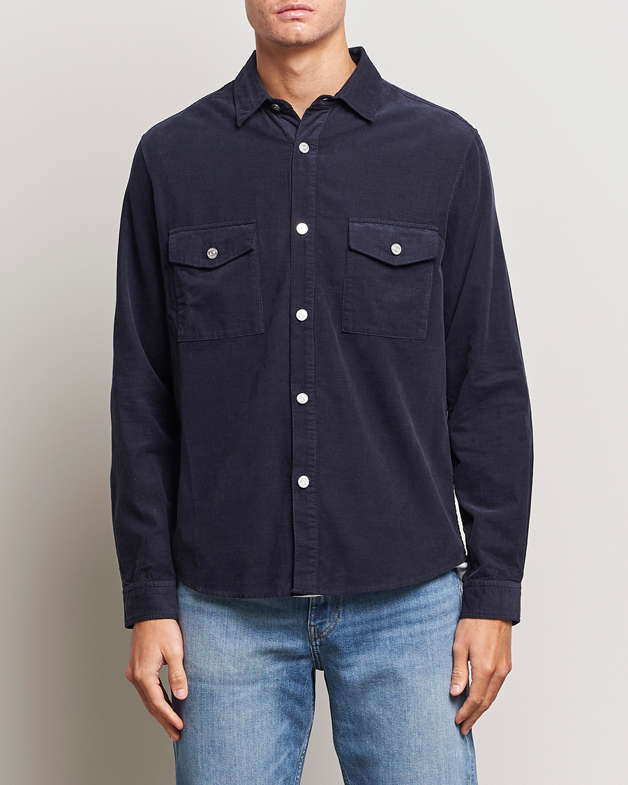 Herre | Skjorter | FRAME | Douple Pocket Micro Cord Shirt Midnight Blue