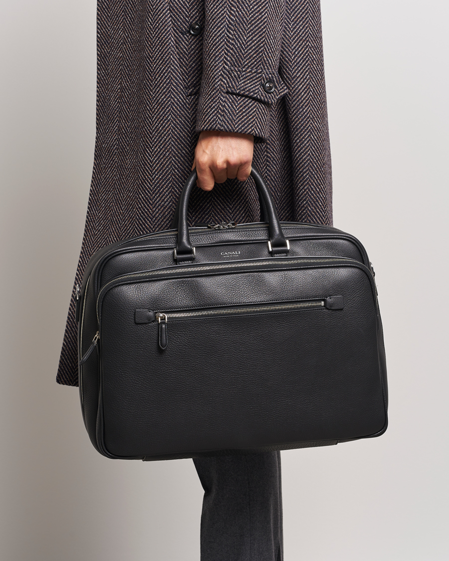 Herre | Italian Department | Canali | Grain Leather Weekend Bag Black