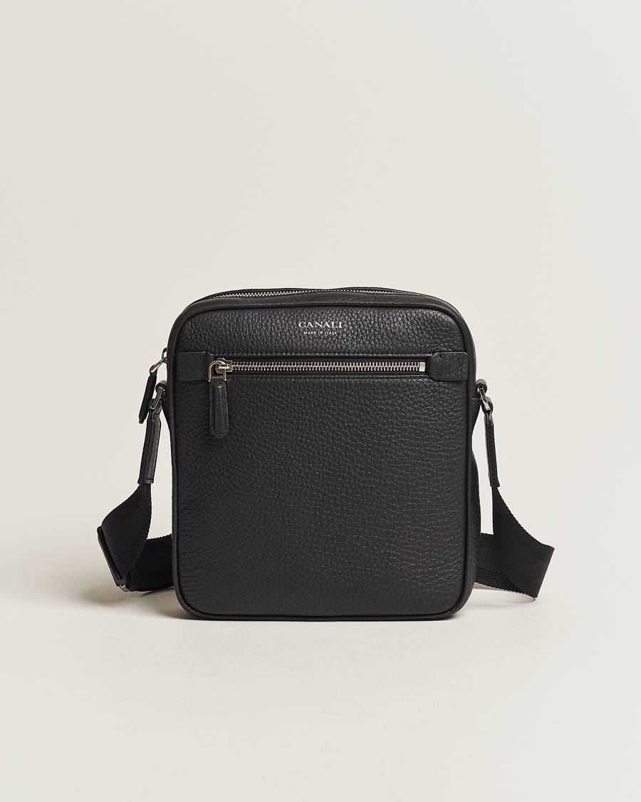 Herre | Canali | Canali | Grain Leather Shoulder Bag Black