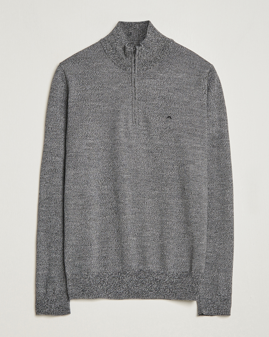 Herre | Gensere | J.Lindeberg | Kiyan Quarter Zip Wool Sweater Black Melange