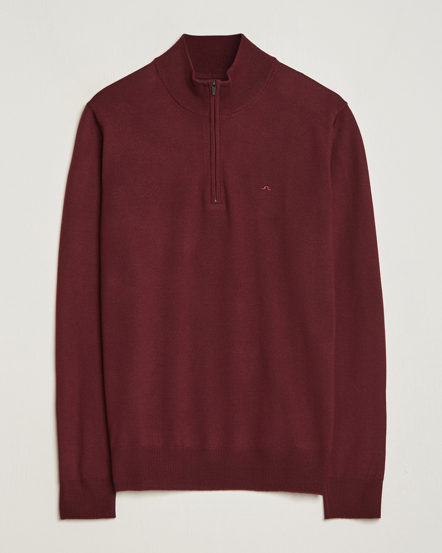 Herre | Gensere | J.Lindeberg | Kiyan Quarter Zip Wool Sweater Zinfandel