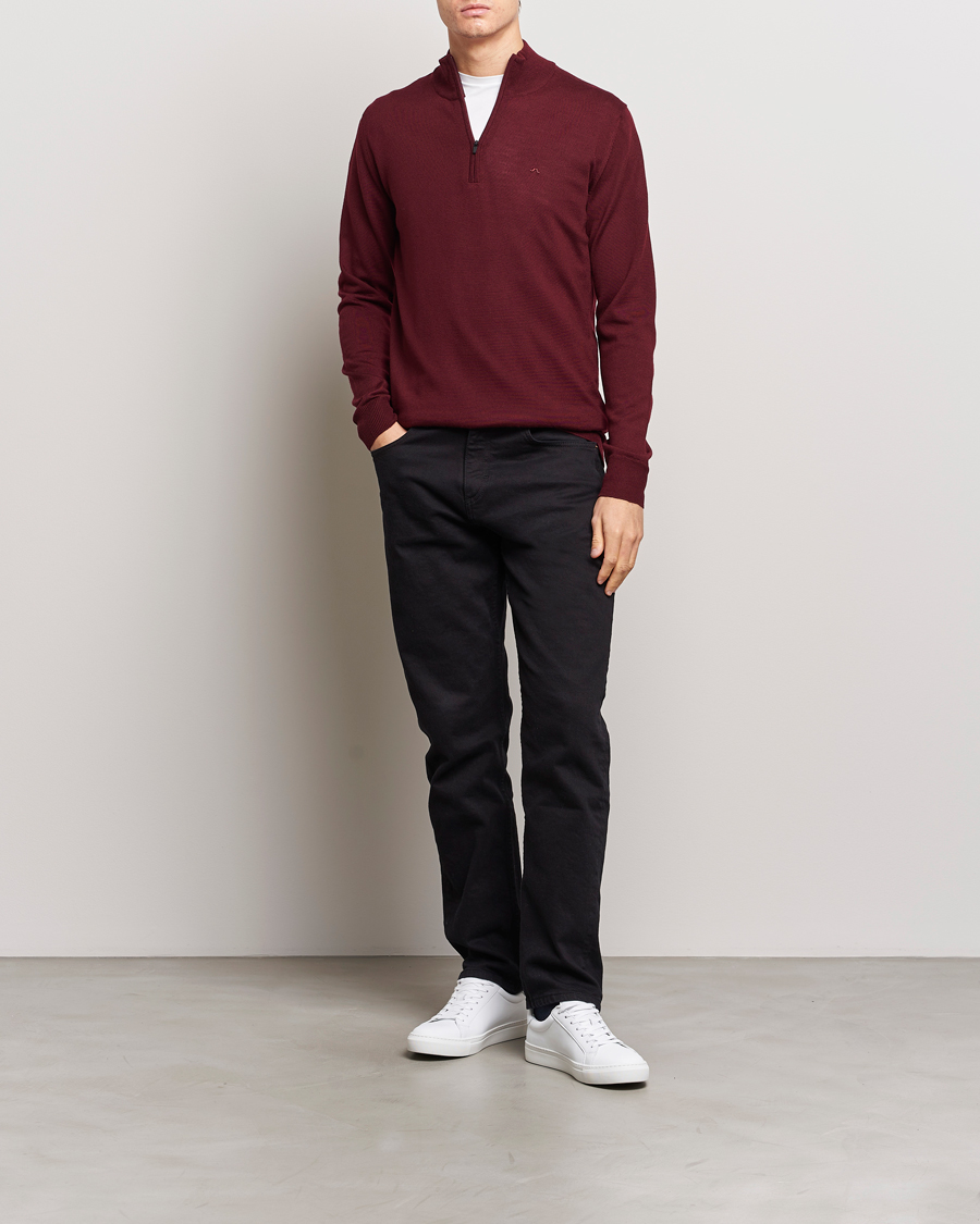 Herre | Gensere | J.Lindeberg | Kiyan Quarter Zip Wool Sweater Zinfandel