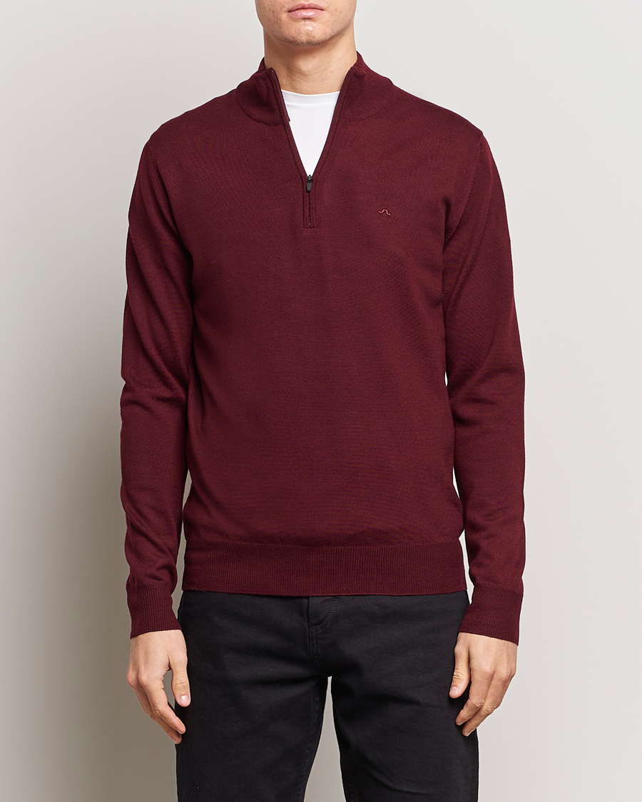 Herre | Klær | J.Lindeberg | Kiyan Quarter Zip Wool Sweater Zinfandel