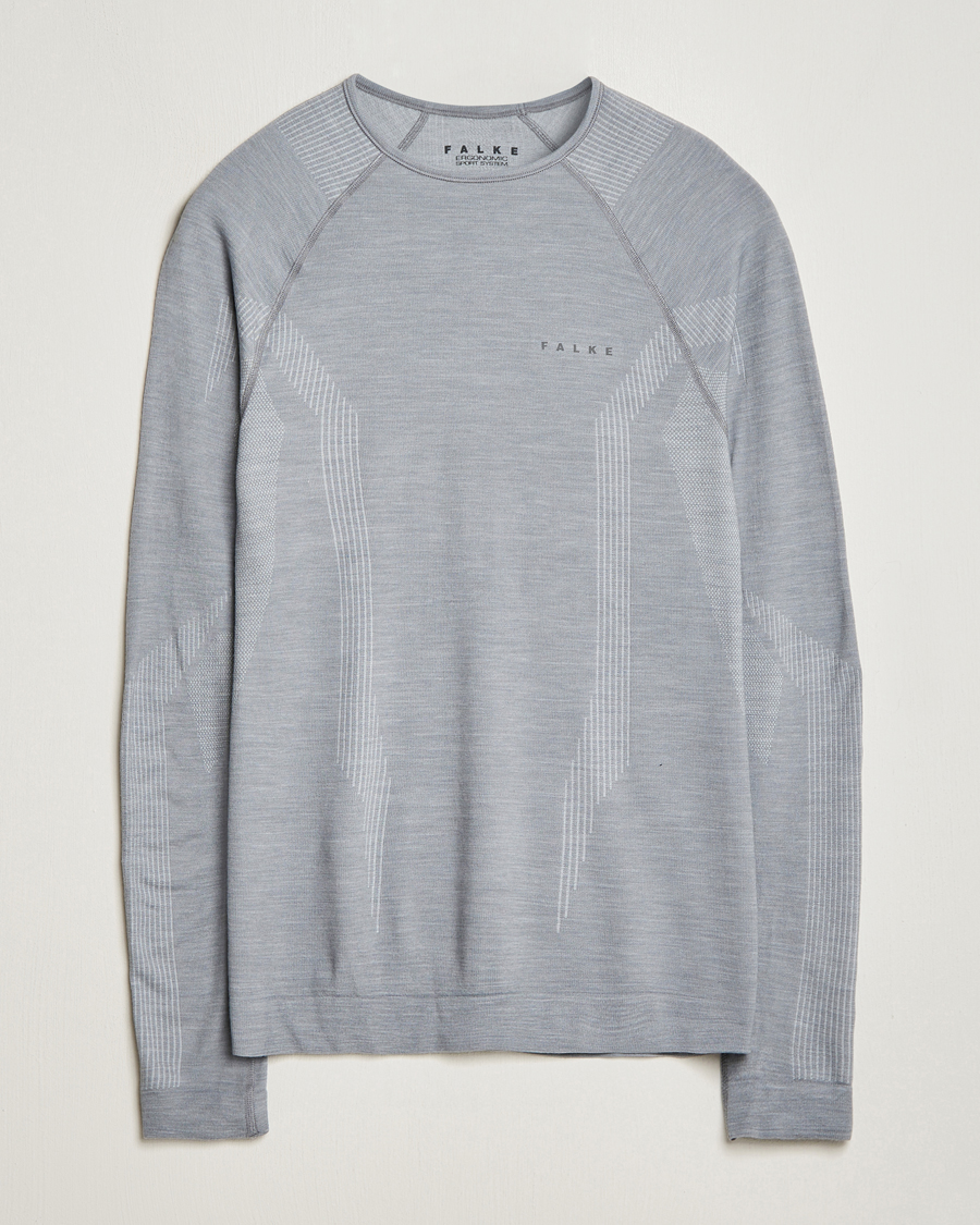 Herre |  | Falke Sport | Falke Long Sleeve Wool Tech Shirt Grey Heather