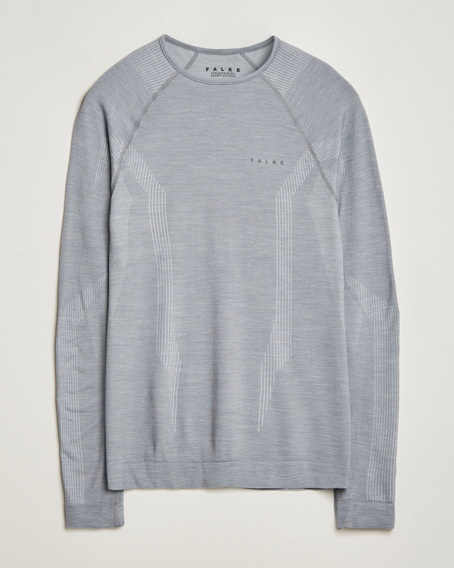 Herre | T-Shirts | Falke Sport | Falke Long Sleeve Wool Tech Shirt Grey Heather