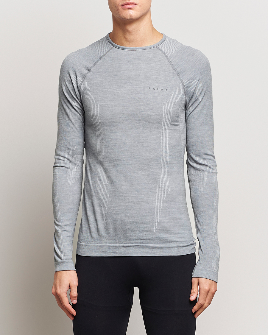 Herre | T-Shirts | Falke Sport | Falke Long Sleeve Wool Tech Shirt Grey Heather