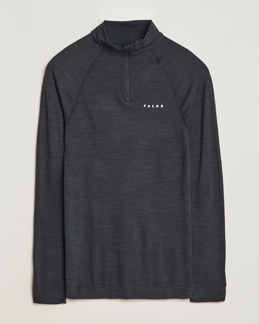 Herre |  | Falke Sport | Falke Long Sleeve Wool Tech half Zip Shirt Black