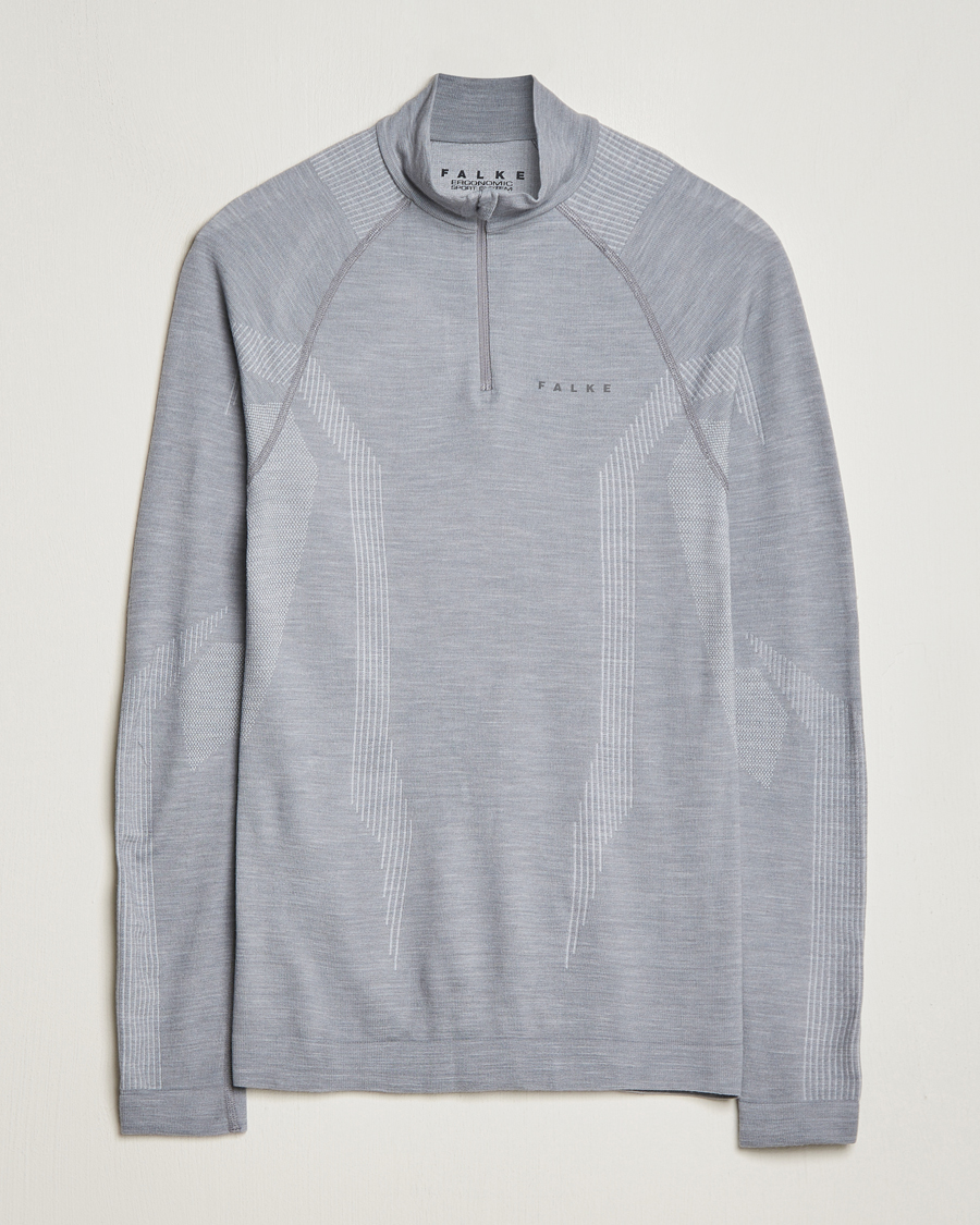 Herre | Gensere | Falke Sport | Falke Long Sleeve Wool Tech half Zip Shirt Grey Heather