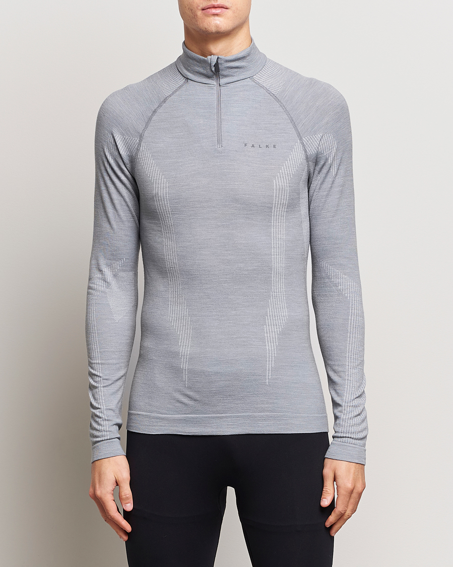 Herre | Gensere | Falke Sport | Falke Long Sleeve Wool Tech half Zip Shirt Grey Heather