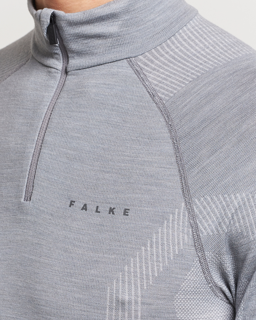 Herre | Gensere | Falke Sport | Falke Long Sleeve Wool Tech half Zip Shirt Grey Heather