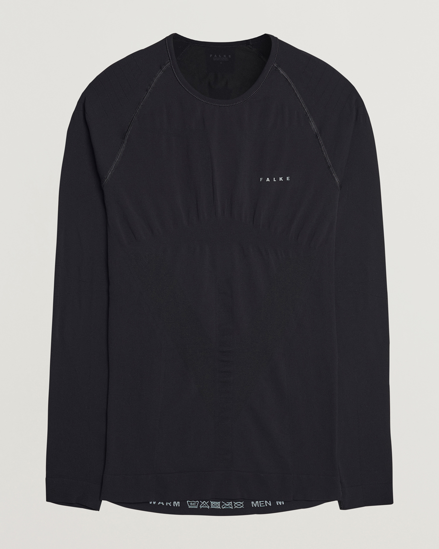 Herre | T-Shirts | Falke | Long Sleeve Warm Shirt Black