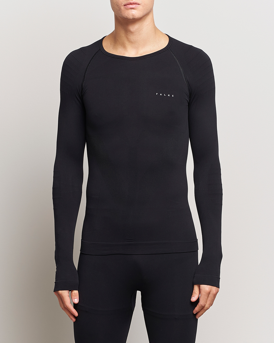 Herre | T-Shirts | Falke | Long Sleeve Warm Shirt Black