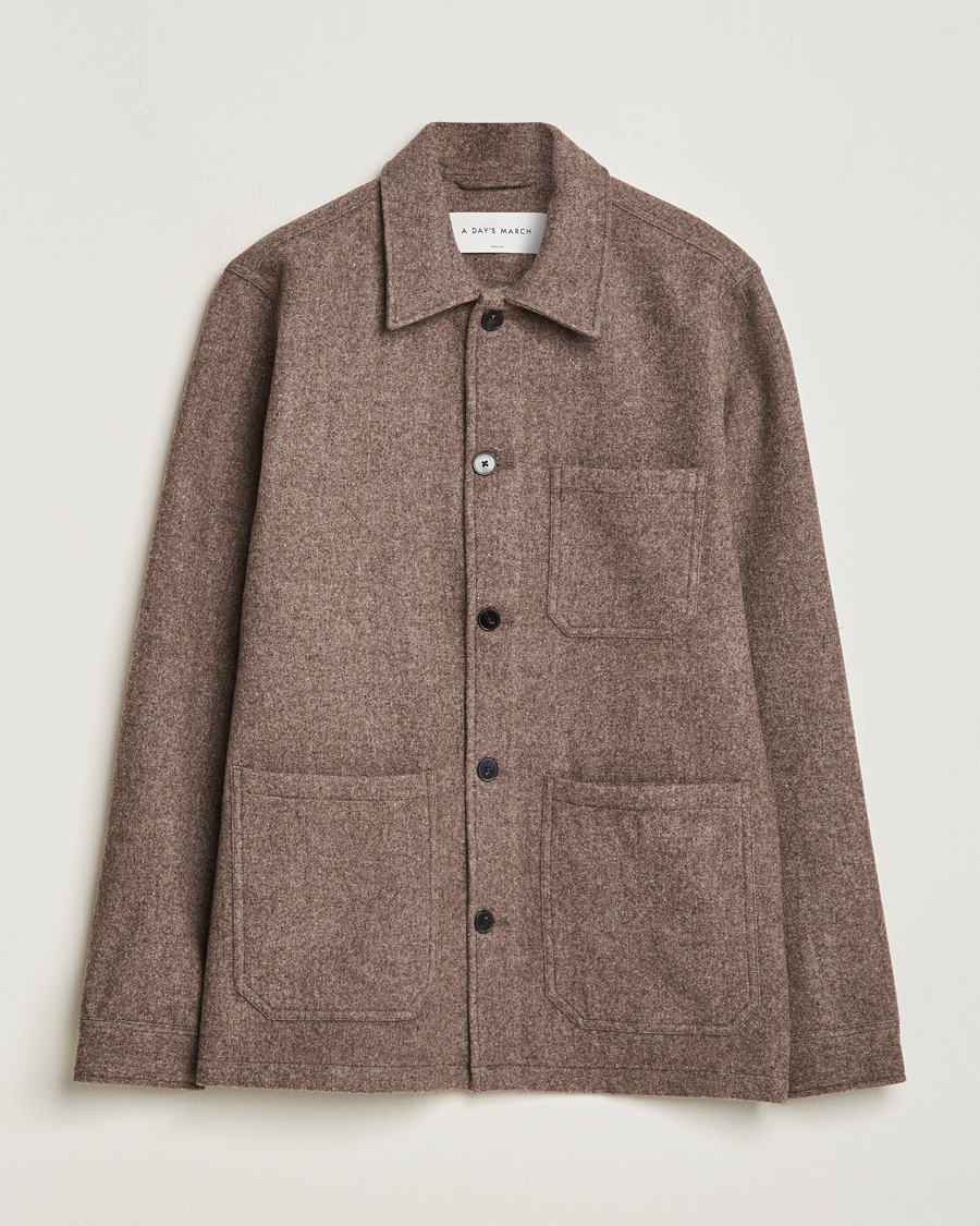 Herre | Skjorter | A Day's March | Original Wool Overshirt Taupe Melange