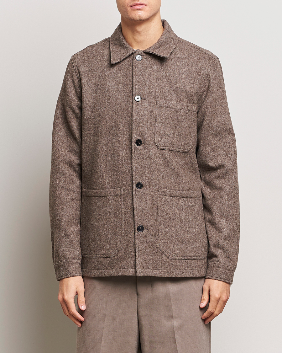 Herre | Skjorter | A Day's March | Original Wool Overshirt Taupe Melange