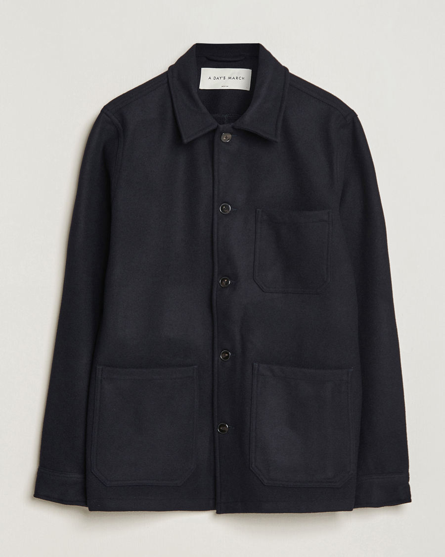 Herre | Jakker | A Day's March | Wool Overshirt Navy