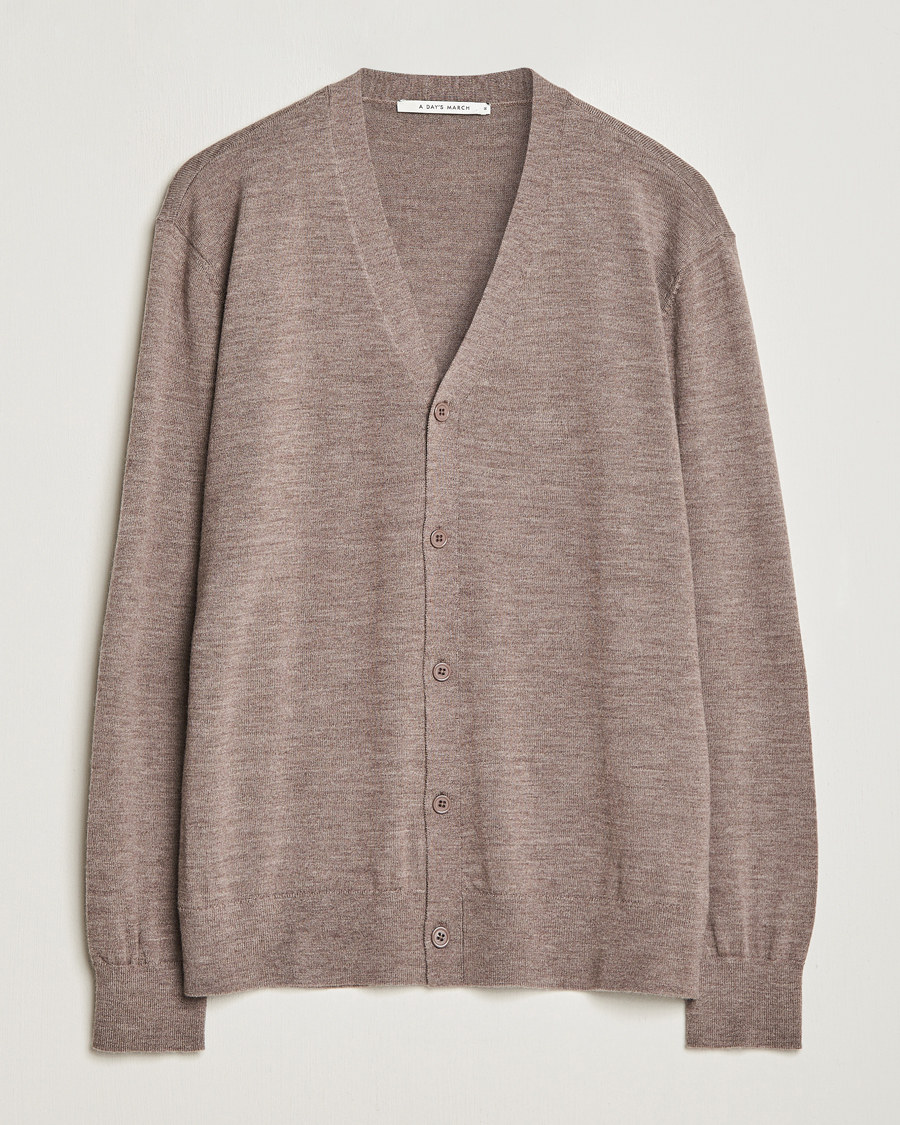 Herre | Gensere | A Day's March | Oca Merino Cardigan Taupe Melange